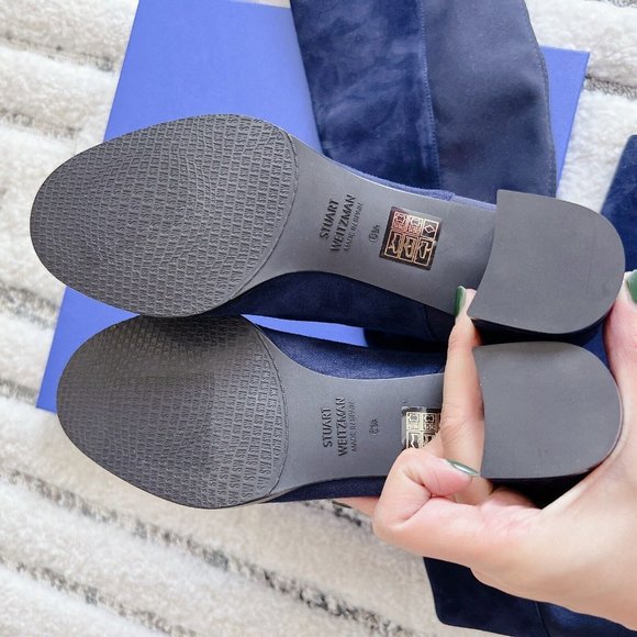 Stuart Weitzman 5050 City Block OTK Boot Over the Knee Blue Suede EU 37 US 6.5 - Picture 10 of 11